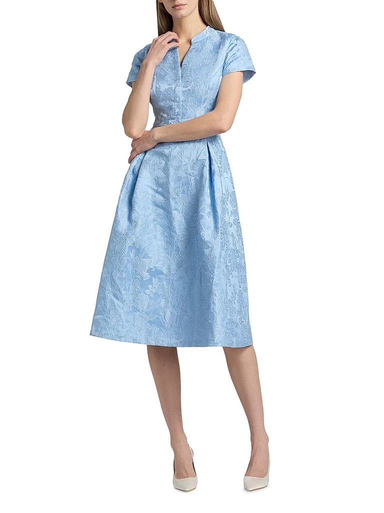 knee length dresses for ladies Women's Bertha Fit and Flare Off-Shoulder Brocade Midi Dress XS/XS/S/M/L/XL/Customize Blue Floral Mean Blvd M / Blue / Floral main image 0