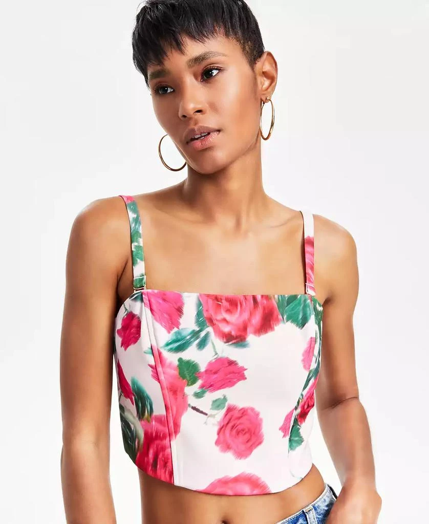 GUESS Women's Raissa Floral Smocked-Back Bustier Top 3