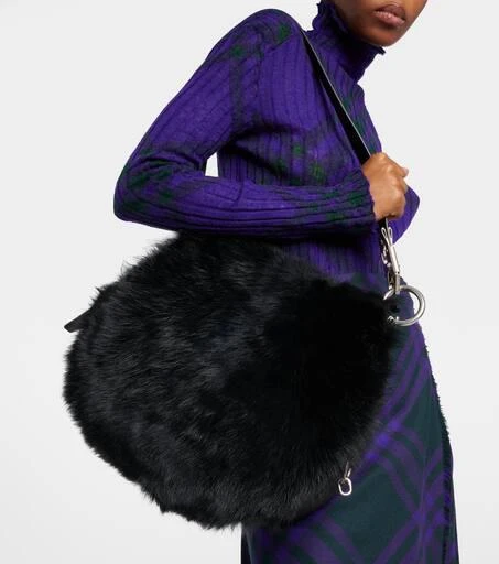 Burberry Knight Medium leather and shearling shoulder bag 6