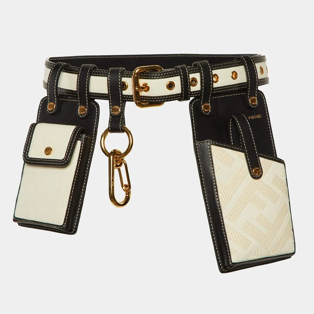 Fendi Fendi Black/Beige Leather and Zucca Canvas FF Logo Utility Accessory Belt 1