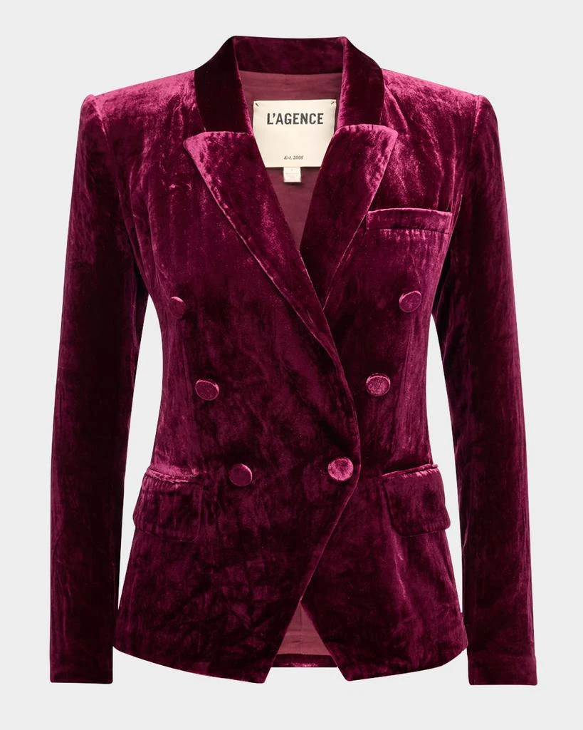 L'Agence Kenzie Double-Breasted Velvet Blazer 1