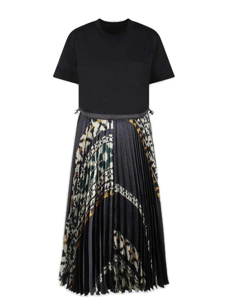 Sacai Sacai Graphic Printed Pleated Crewneck Dress 1