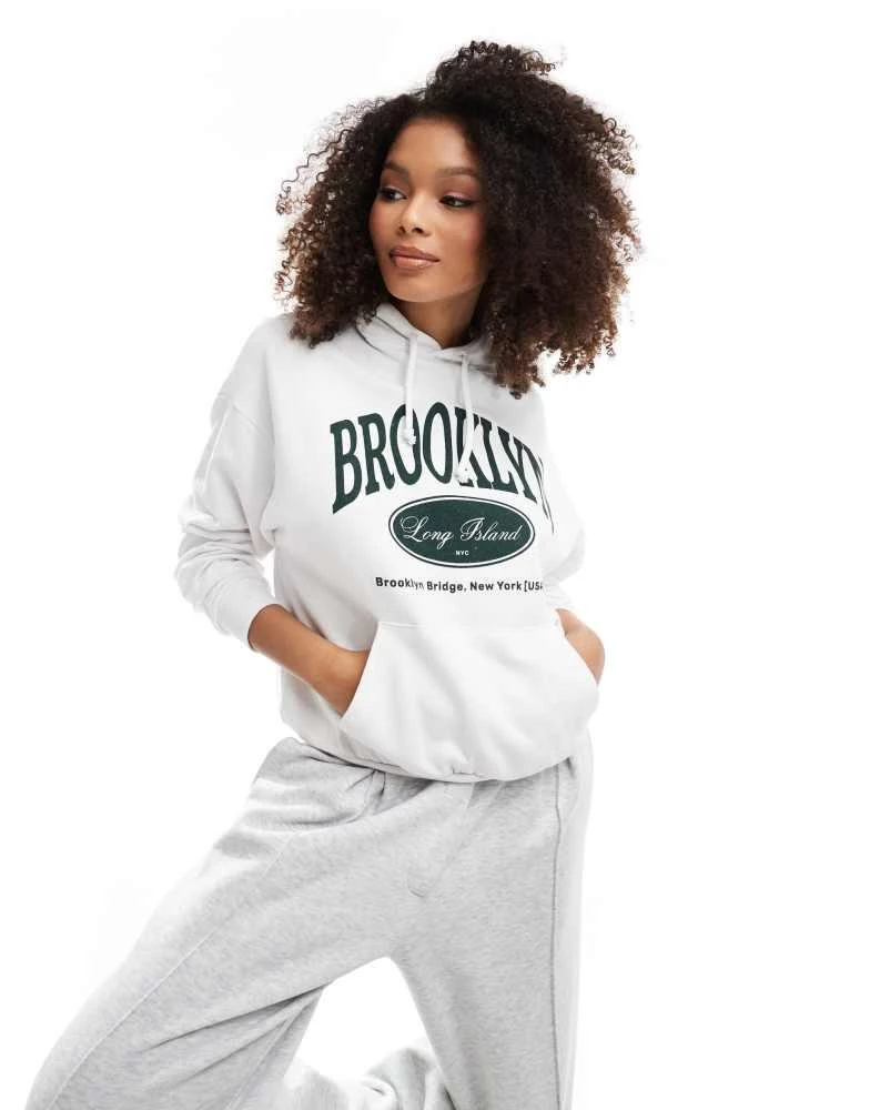 Pull&Bear Pull&Bear New York graphic oversized hoodie in white 1
