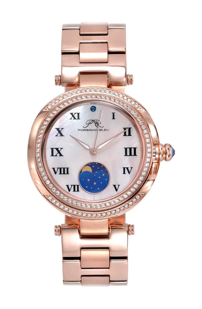 Porsamo Bleu Women's South Sea Crystal Moon Phase Bracelet Watch, 40mm 1