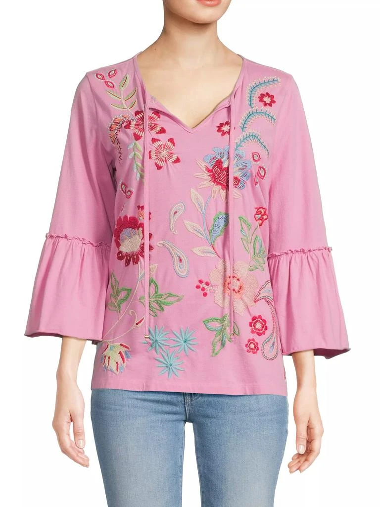 Johnny Was Freyde Floral Embroidered Cotton Blouse 3