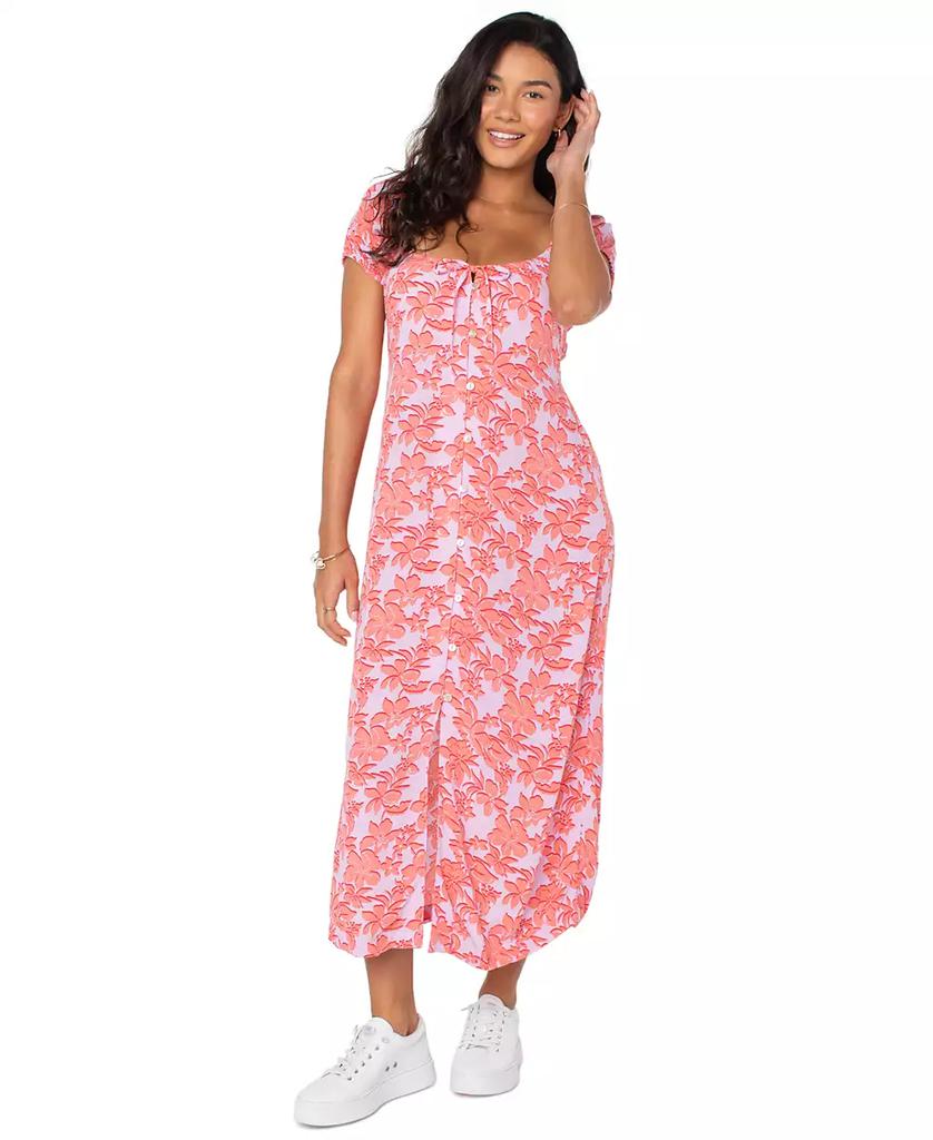Roxy Shelley Coast Floral-Print Tie-Front Midi Dress