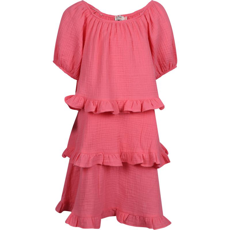 Devotion Tiered ruffles long cotton dress in pink