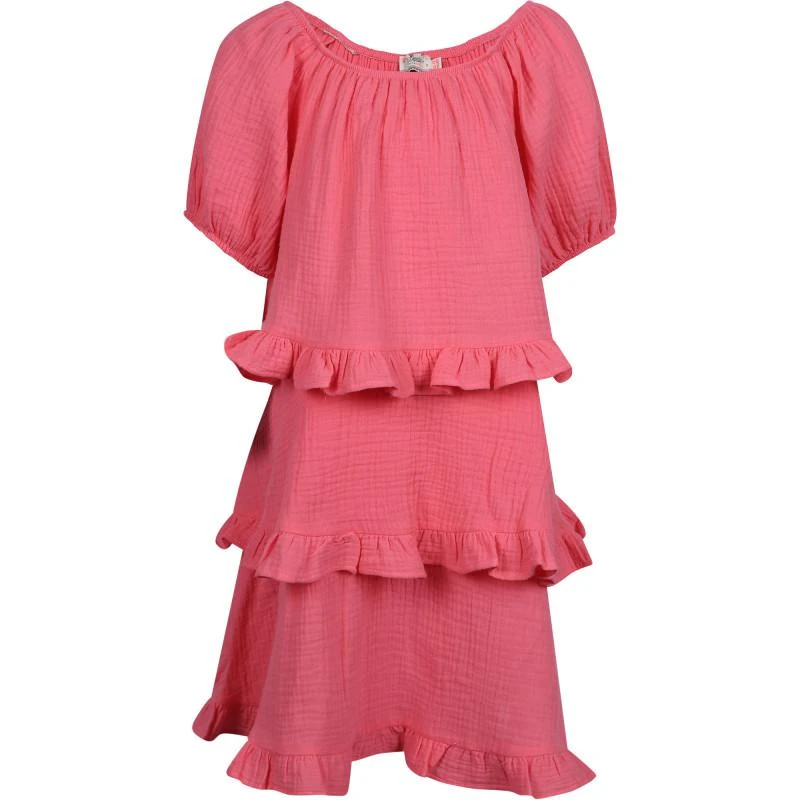 Devotion Tiered ruffles long cotton dress in pink 1