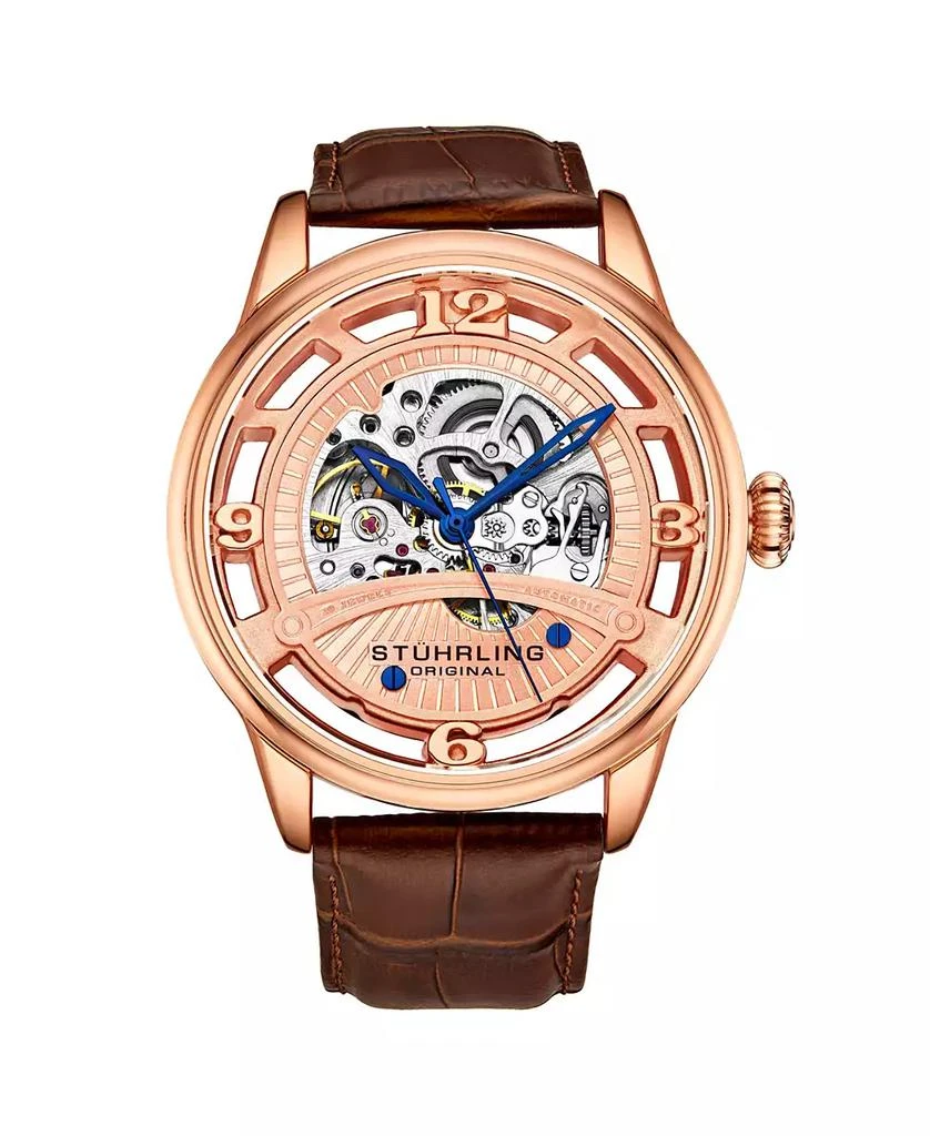 Stuhrling Men's Brown Leather Strap Watch 48mm 1