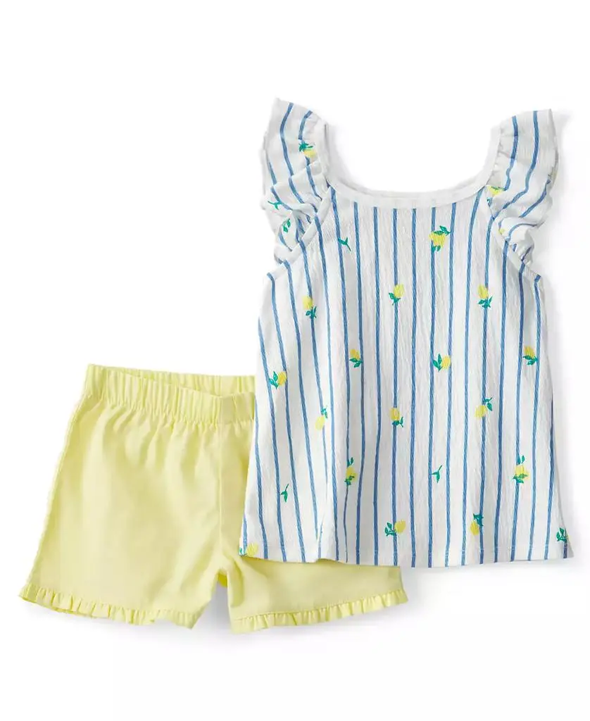 Carter's Girls' Toddler 2T-5T Lemon Striped Top & Shorts, 2-Piece Set