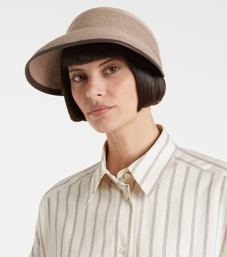 Brunello Cucinelli Leather-trimmed raffia visor 2