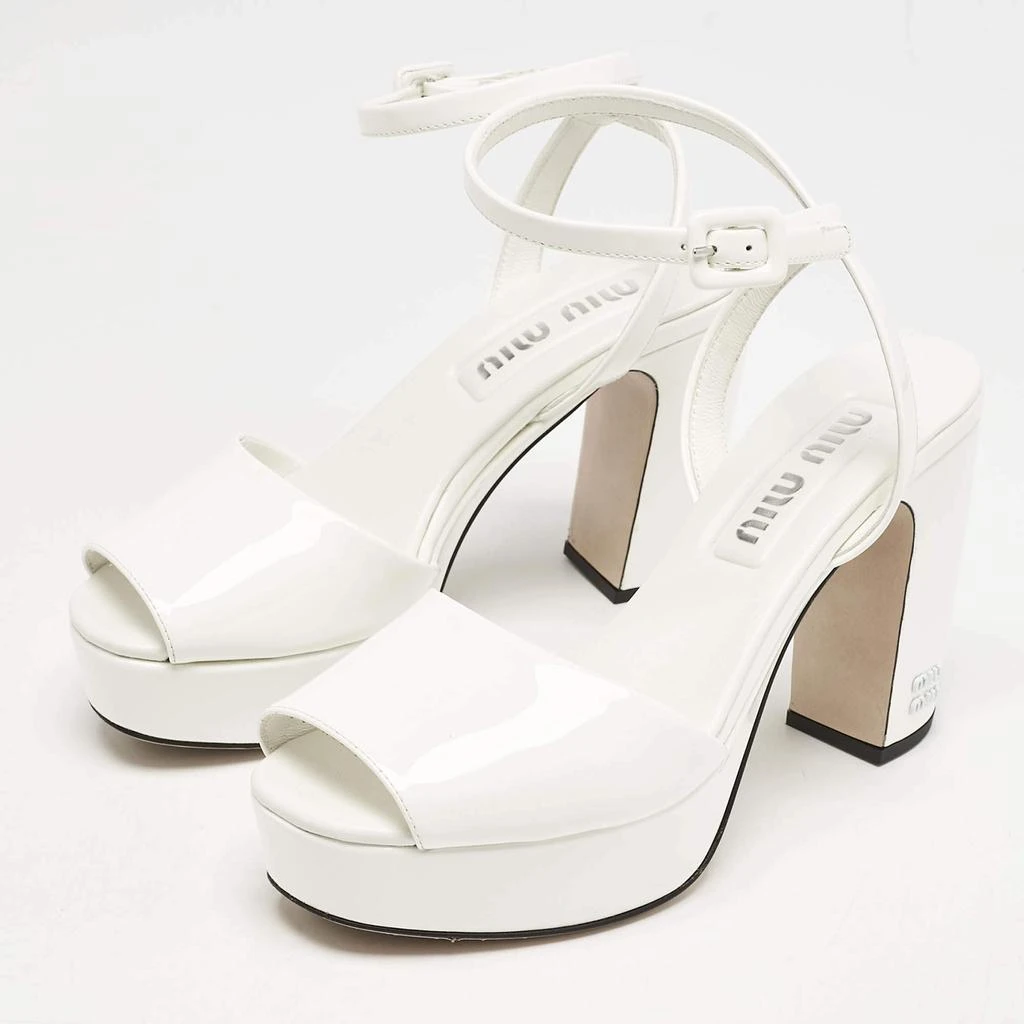 Miu Miu Miu Miu White Patent Leather Platform Ankle Strap Sandals Size 36 2