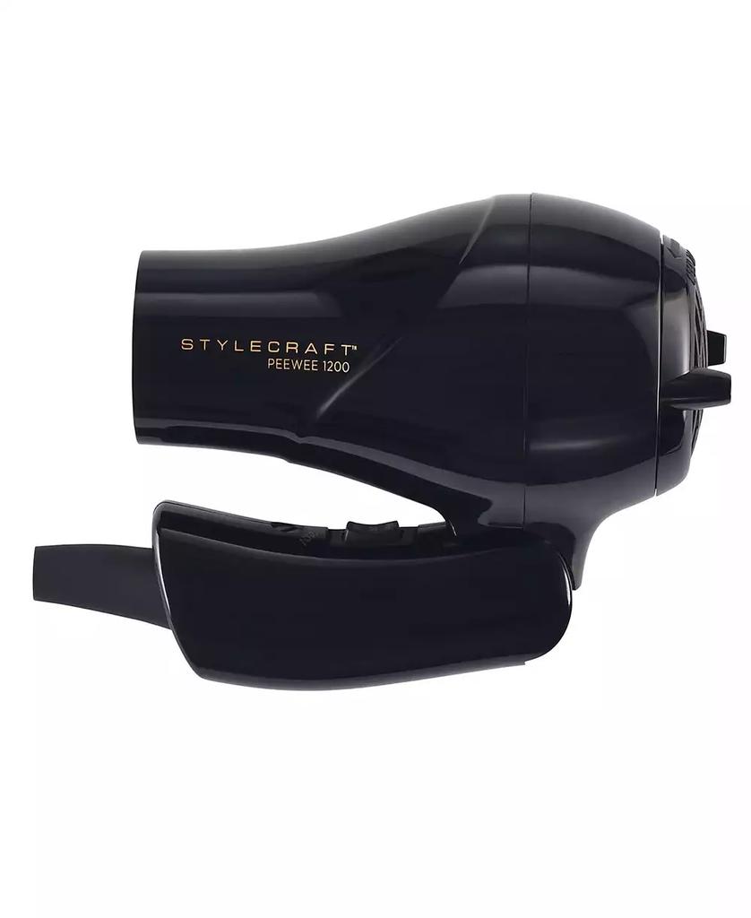 StyleCraft Professional Peewee 1200 Folding Handle Dual Voltage Compact Travel Hair Dryer with Nozzle, Diffuser, and Travel Bag