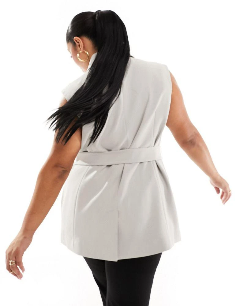 ASOS ASOS DESIGN Curve sleeveless tailored blazer with tie waist in light grey 4
