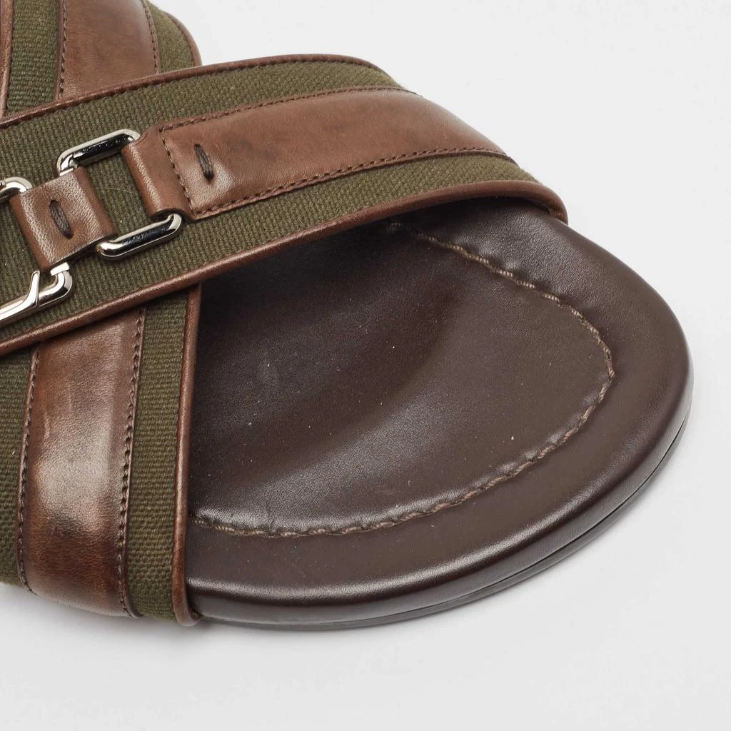 Louis Vuitton Louis Vuitton Brown/Green Leather and Canvas Flat Slides Size 42.5 8