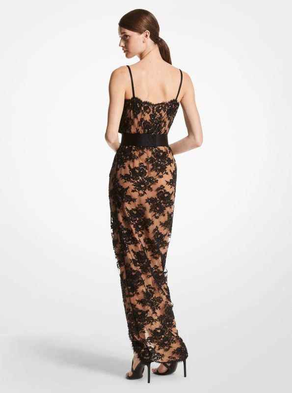 Michael Kors Paillette Embroidered Chantilly Lace Slip Gown 4
