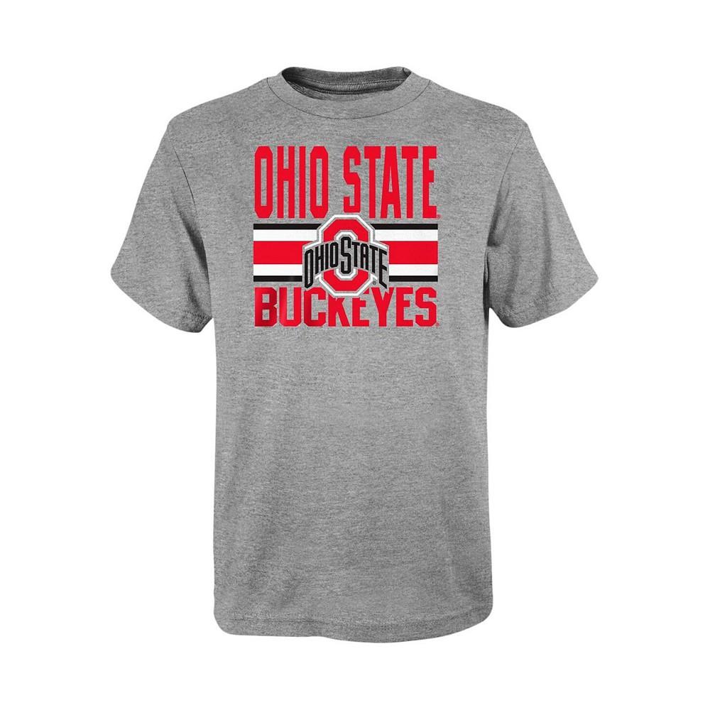 Outerstuff Preschool Boys and Girls Scarlet, Heather Gray Ohio State Buckeyes Fan Wave Short and Long Sleeve T-shirt Combo Pack