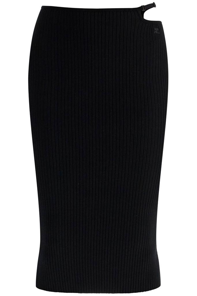 courreges Women's  Midi Skirt In Viscose And Polyester With Vertical Ribs