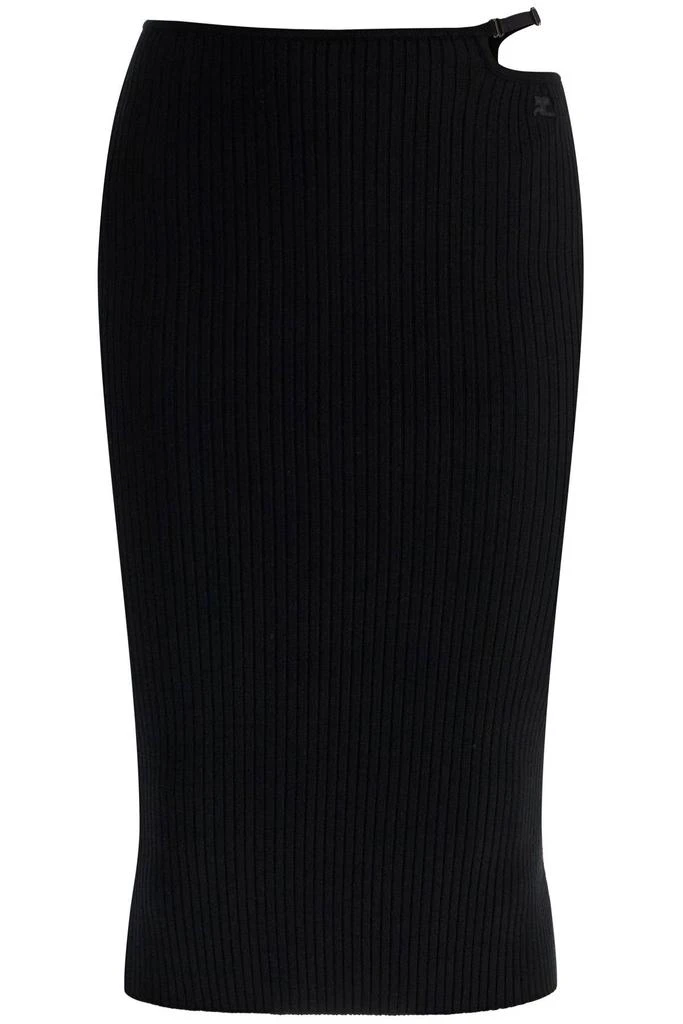courreges Women's  Midi Skirt In Viscose And Polyester With Vertical Ribs 1