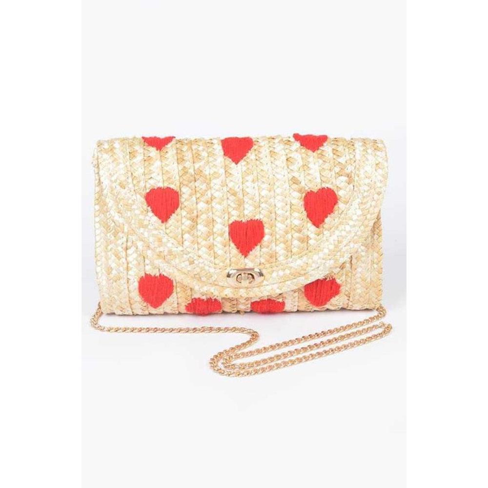 FASHNZFAB Heart Pattern Straw Convertible Clutch Bag