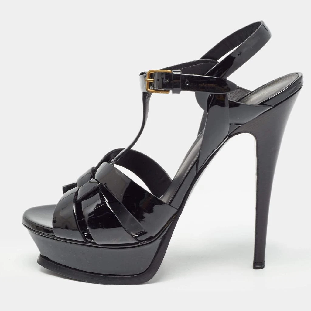 Yves Saint Laurent Saint Laurent Black Patent Leather Tribute Ankle Strap Sandals Size 38.5 1