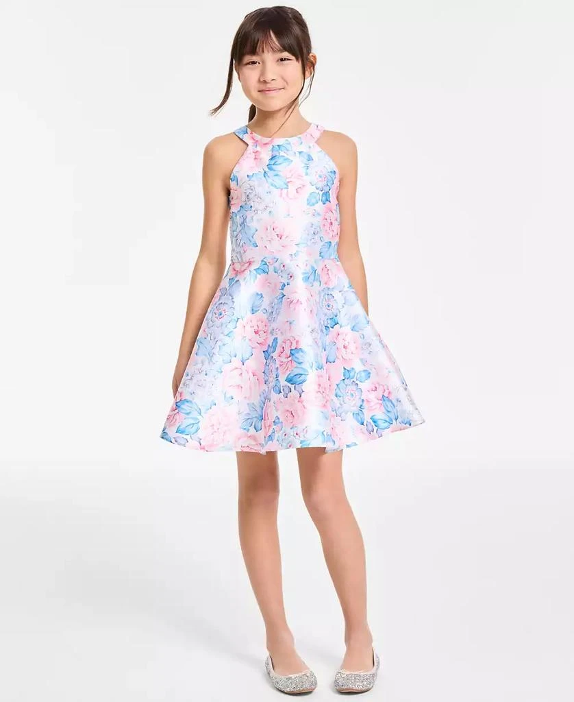 Rare Editions Big Girls Halter Floral Mikado Social Dress 1