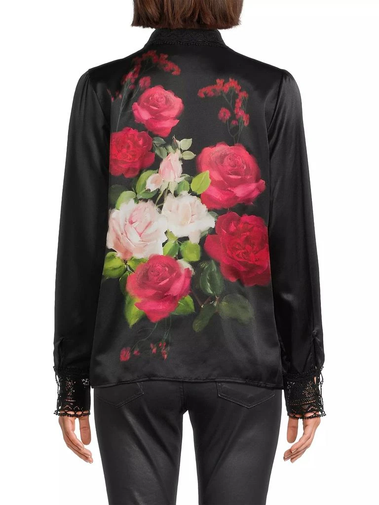 Johnny Was Averi Floral Lace-Trim Satin Shirt 5