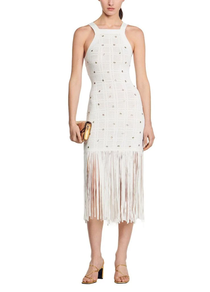 knee length dresses for ladies OUT OF STOCK Sandro One shoulder midi dress with fringes main image 0