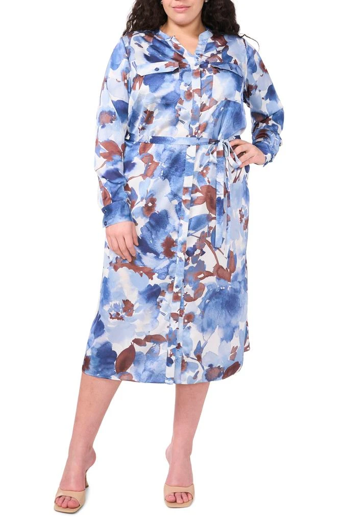 Halogen Print Tie Waist Midi Shirtdress