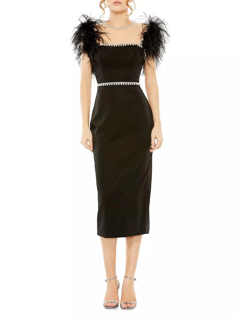 Mac Duggal Feather & Pearl-Embellished Midi-Dress 1