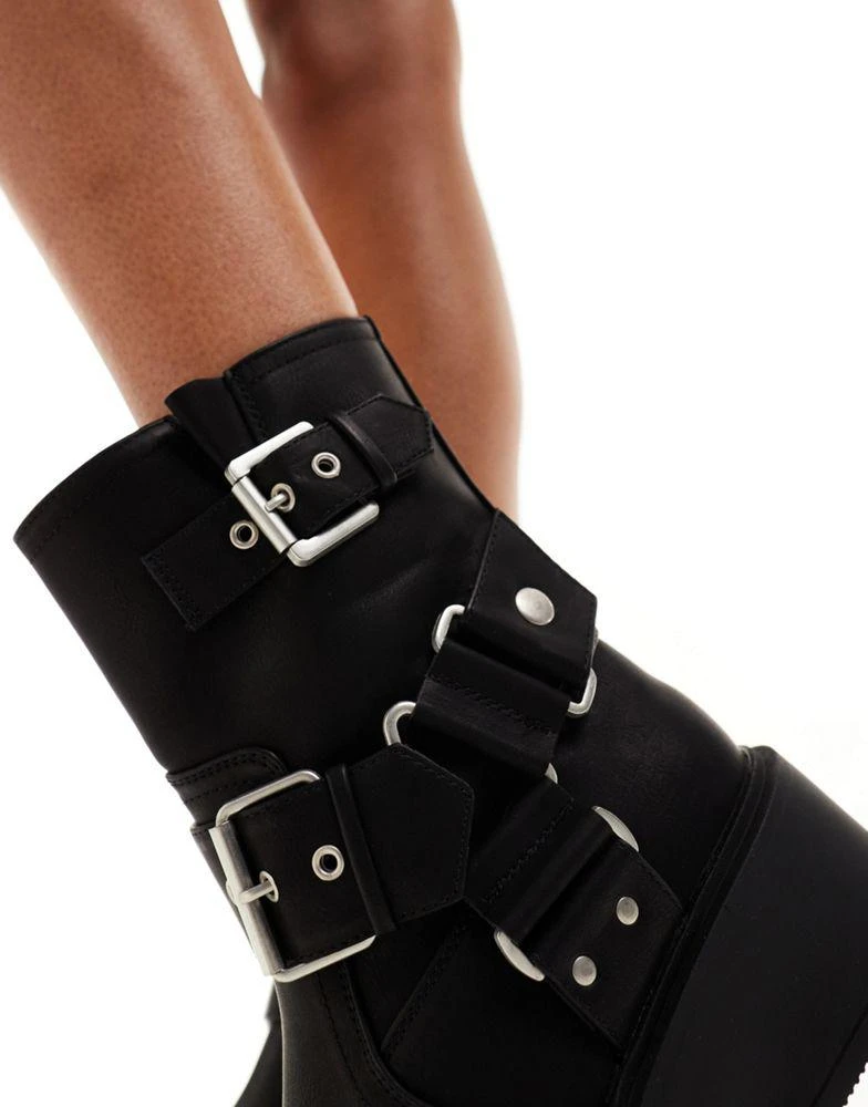 ASOS ASOS DESIGN Wide Fit Aim harness biker ankle boot in black 4