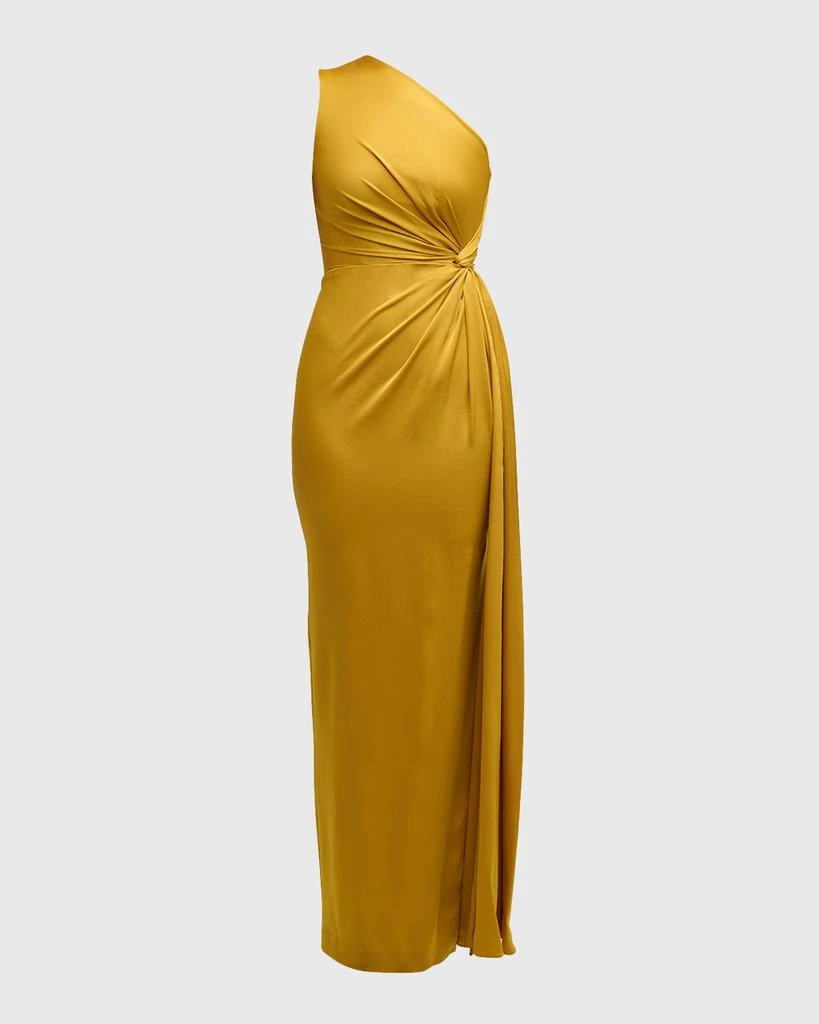 Alex Perry One-Shoulder Twisted Satin Crepe Column Gown 1