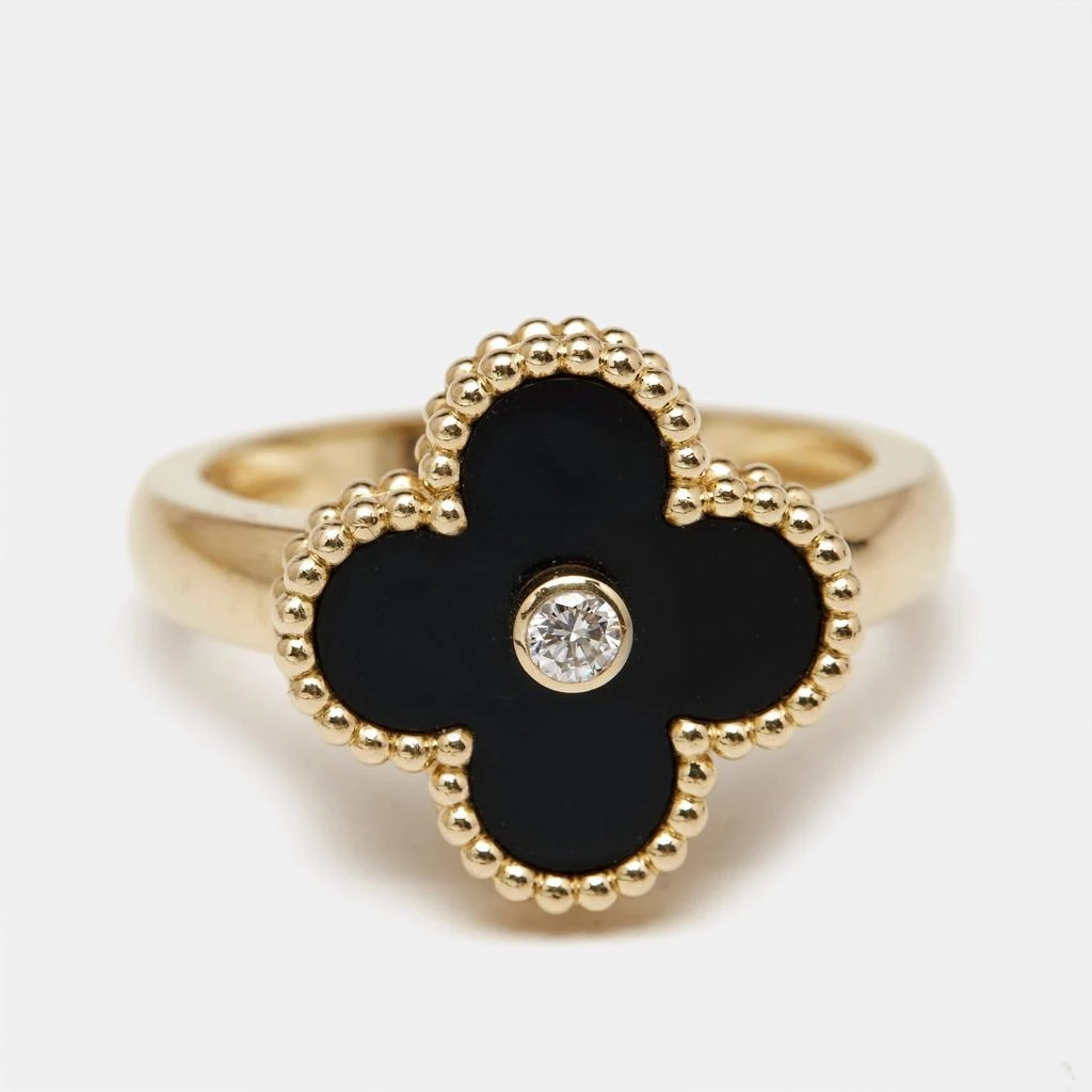Van Cleef & Arpels Van Cleef & Arpels Vintage Alhambra Onyx Diamond 18k Yellow Gold Ring Size 55 2