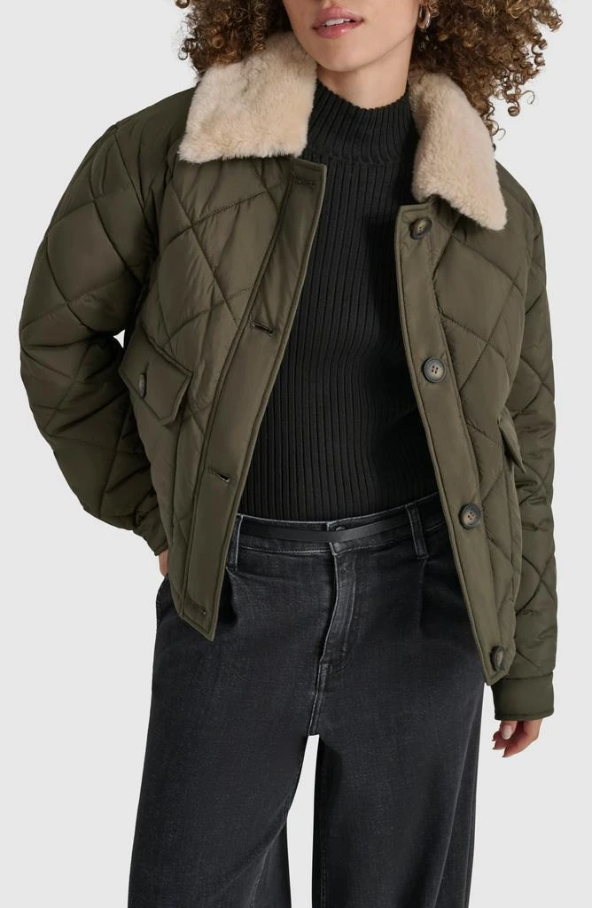 DKNY Crop Quilted Jacket with Faux Fur Trim 7
