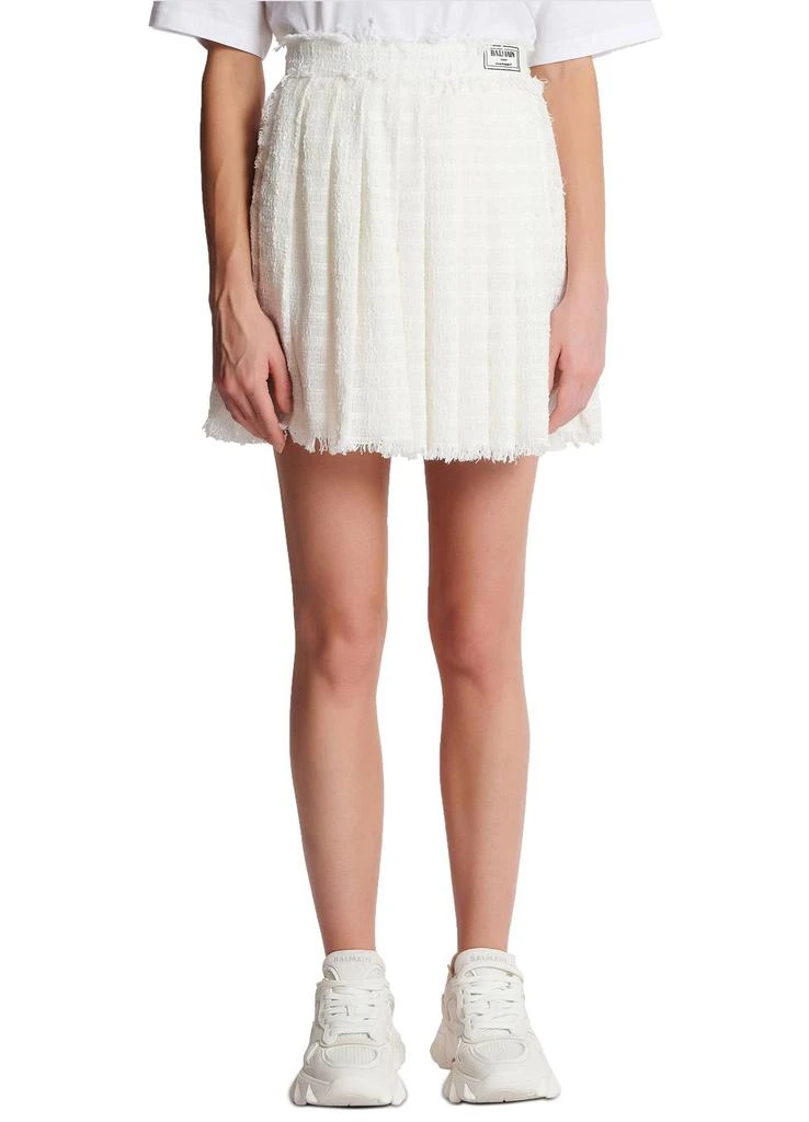 Balmain Fringed tweed skater skirt 2