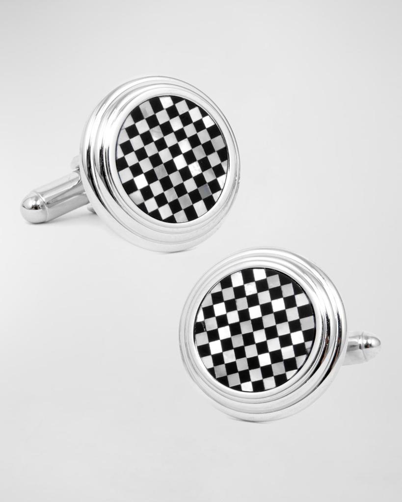 Cufflinks Inc. Checkered Onyx Mother-of-Pearl Cuff Links Studs Set