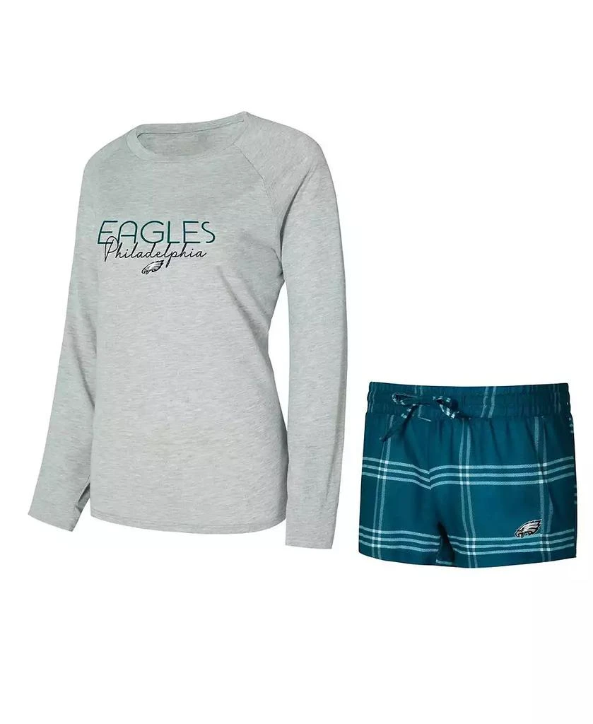 Concepts Sport Women's Midnight Green/Gray Philadelphia Eagles Petition Raglan Long Sleeve T-Shirt and Shorts Set 1