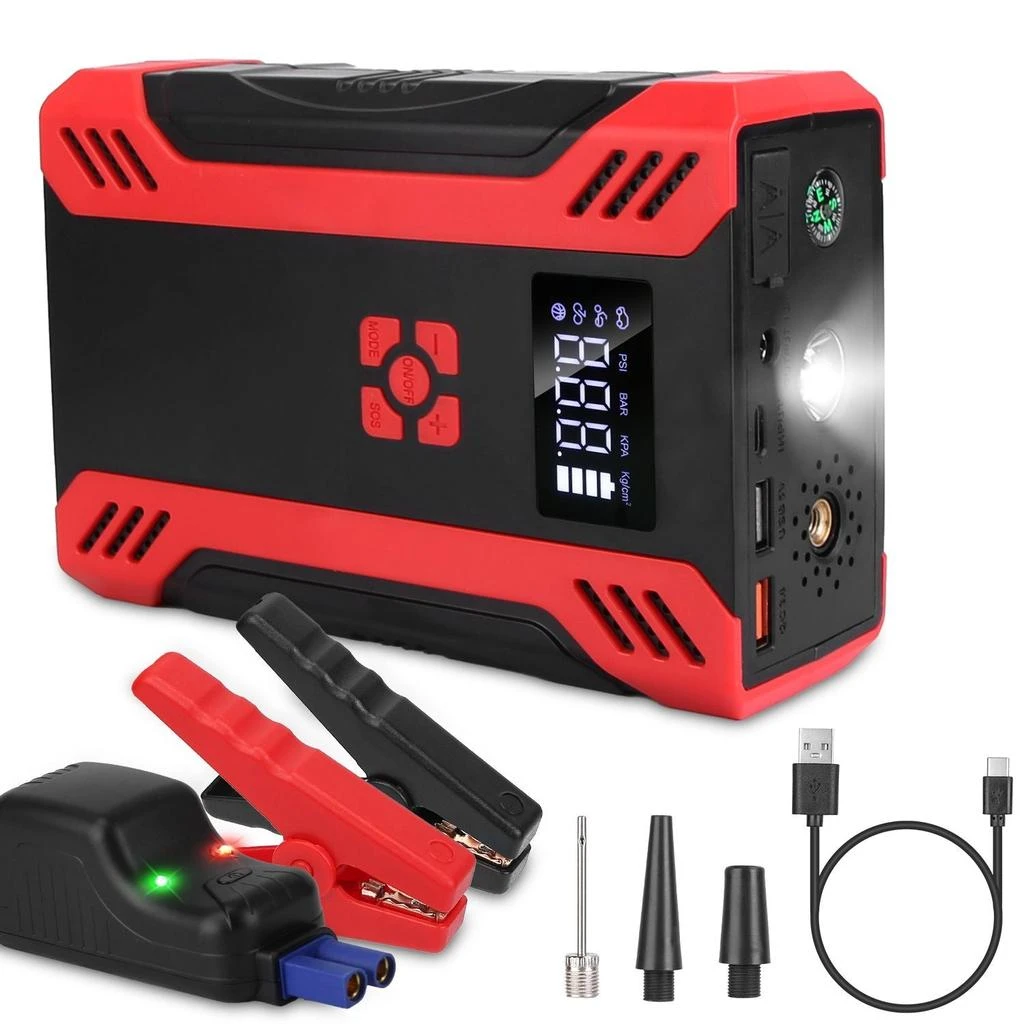 ERUULE Car Jump Starter with Air Compressor Portable Car Battery Booster with Digital Tire Inflator with 2000mAh Peak Current for 12V Car 6.5L Gas or 4.0L Diesel Engines