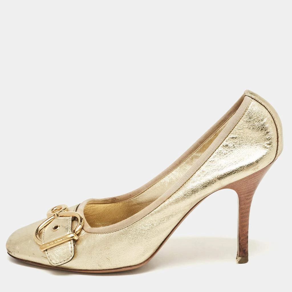 Louis Vuitton Louis Vuitton Gold Leather Square Toe Buckle Pumps Size 37 1