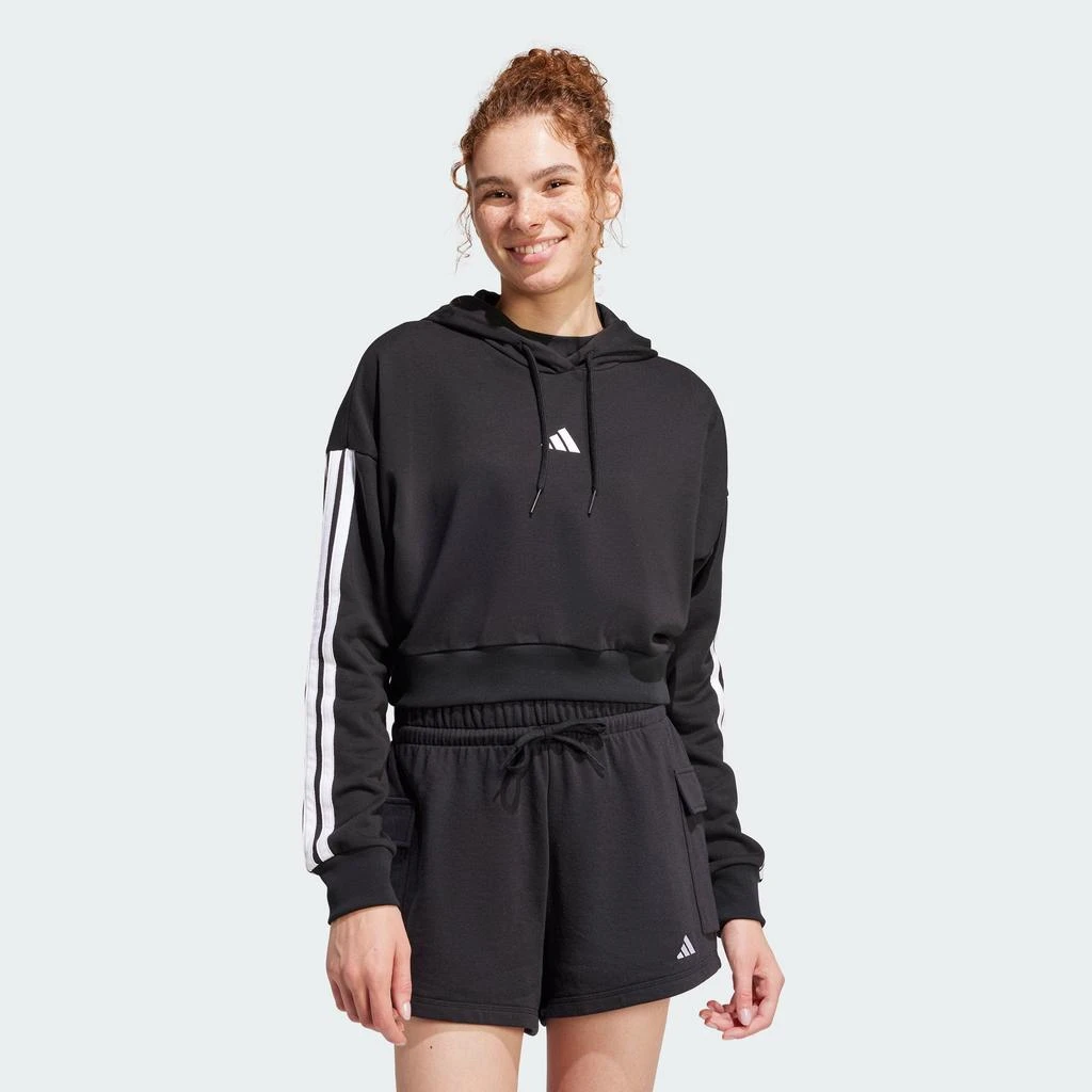 Adidas Women
s Essentials 3-Stripes French Terry Crop Hoodie