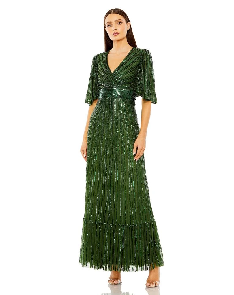 sea foam green prom dress Mac Duggal, Floral V Neck Ruffle Empire Waist Gown - Moss Green Mommy & Me  Dresses | Shaide