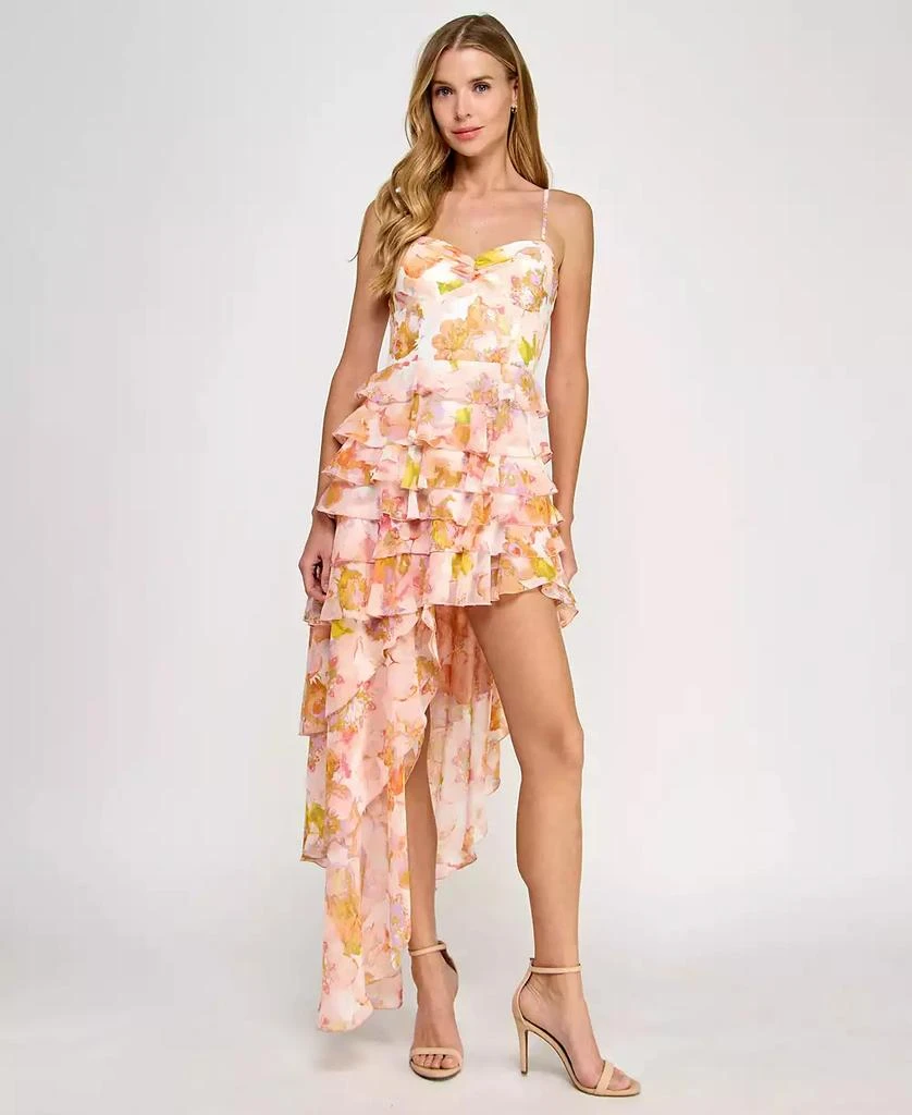 SENI & CADE Juniors' Floral Asymmetric Ruffle Dress 3