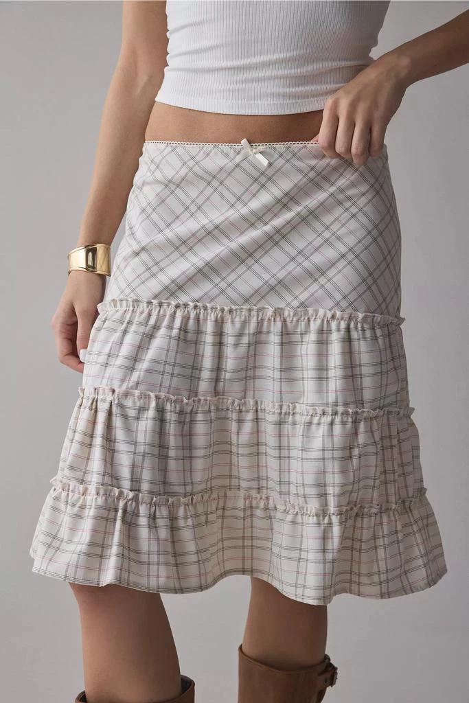 Urban Renewal ReMADE By UO Remnants Tiered Plaid Knee-Length Skirt 2