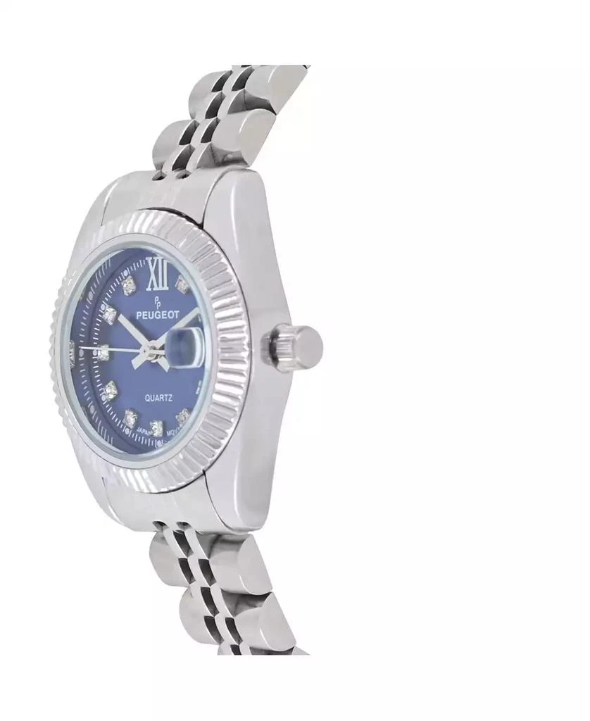 Peugeot Women's Silver-Tone 25mm Fluted Bezel Steel Bracelet Watch with Blue Dial 3