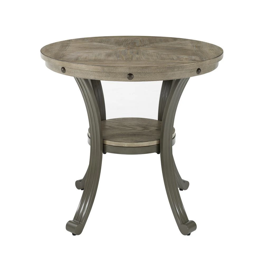 Powell Franklin Metal and Wood Round Side Table Pewter 4