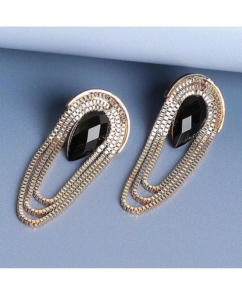 SOHI Women
s Black  Teardrop Chain Drop Earrings 2