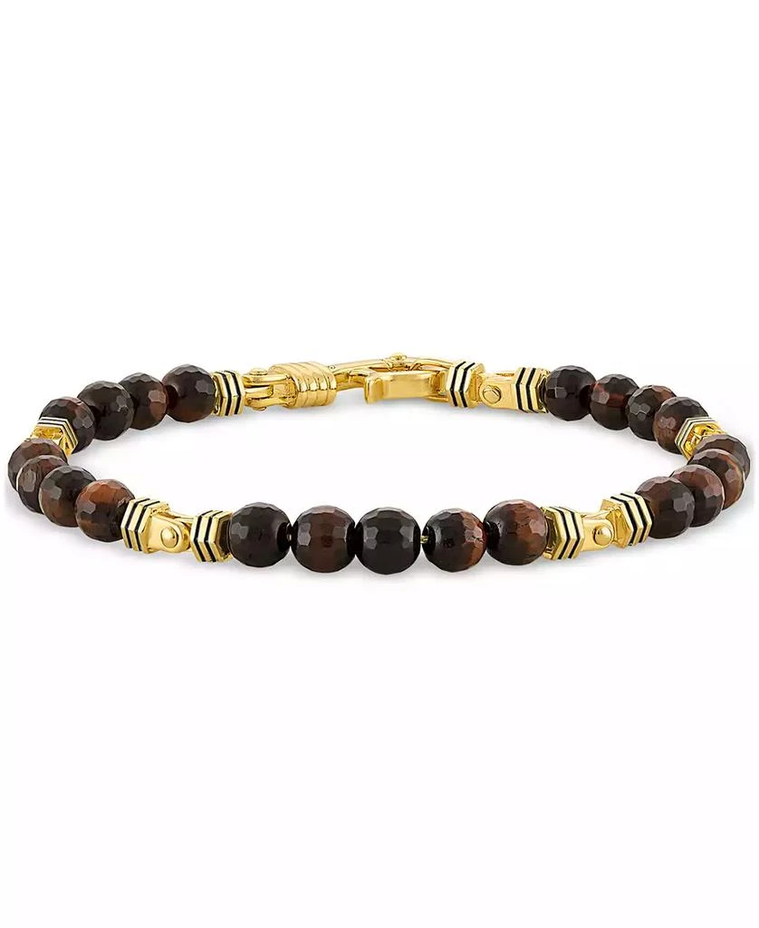 Esquire Men's Jewelry Red Tiger Eye Bead Bracelet in 14k Gold-Plated Sterling Silver, Created for Macy's 3
