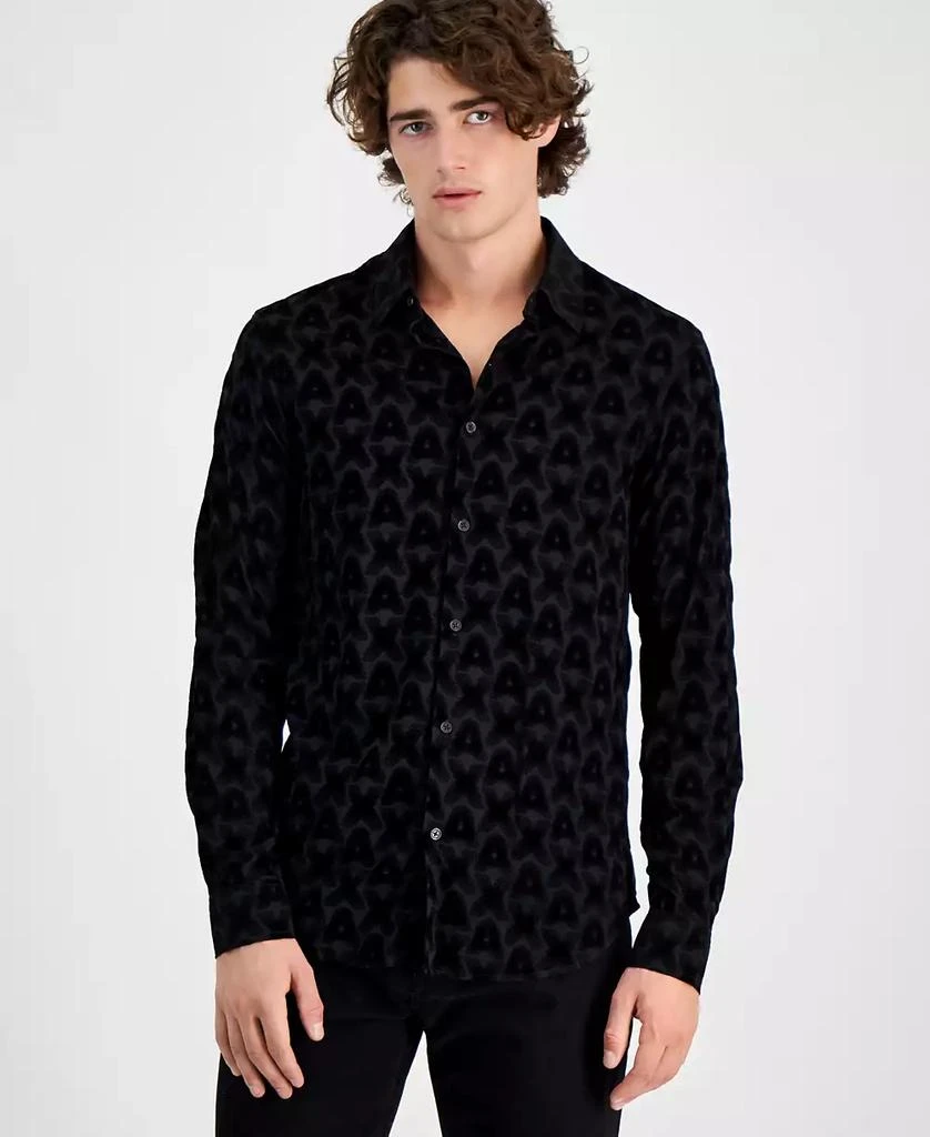 Armani Exchange Men's Flocking Woven Logo Shirt 1