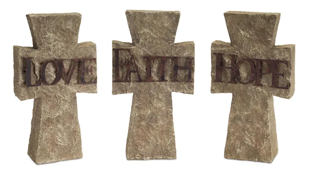 Hivvago Hope, Faith, Love Cross (Set of 3) 6"Lx10.75"H Polystone