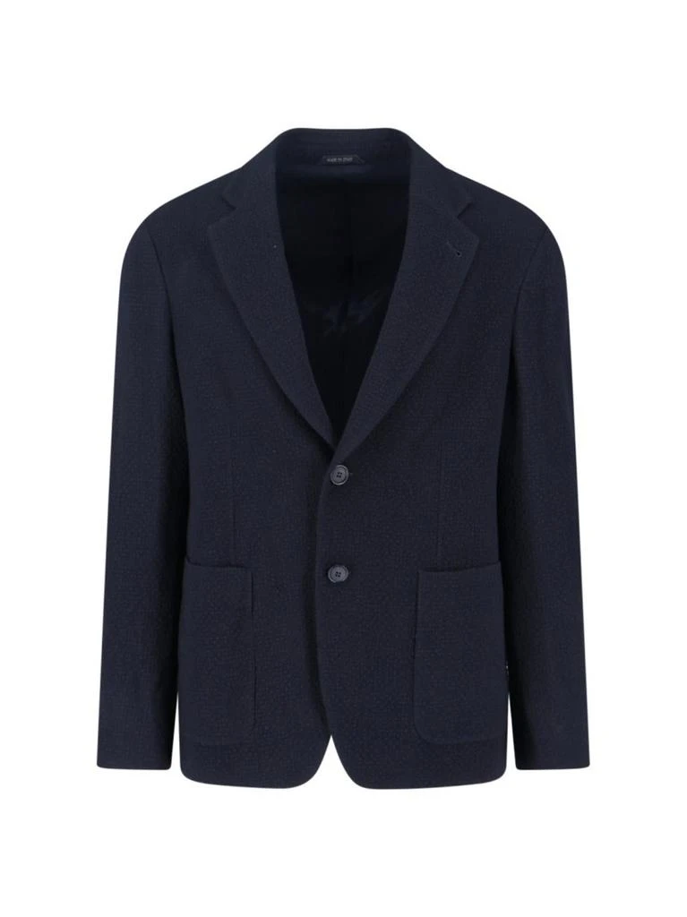 Giorgio Armani Textured Navy Blazer With Classic Lapel And Tailored Silhouette